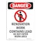 Signmission OSHA Danger Sign, 10" Height, Rigid Plastic, Renovation Work Contains, Portrait, V-1750 OS-DS-P-710-V-1750 - alternate 1